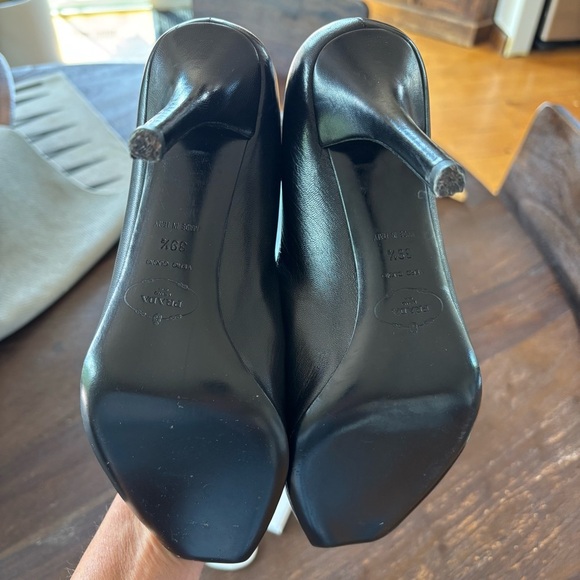 PRADA Black Open Square Toe Leather Heels - Picture 7 of 10